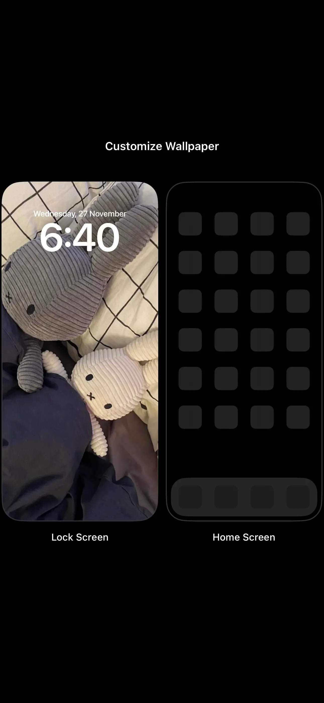 Màn hình khóa iPhone với tùy chọn &quot;Tùy chỉnh&quot; để thêm tiện ích và thay đổi hình nền.