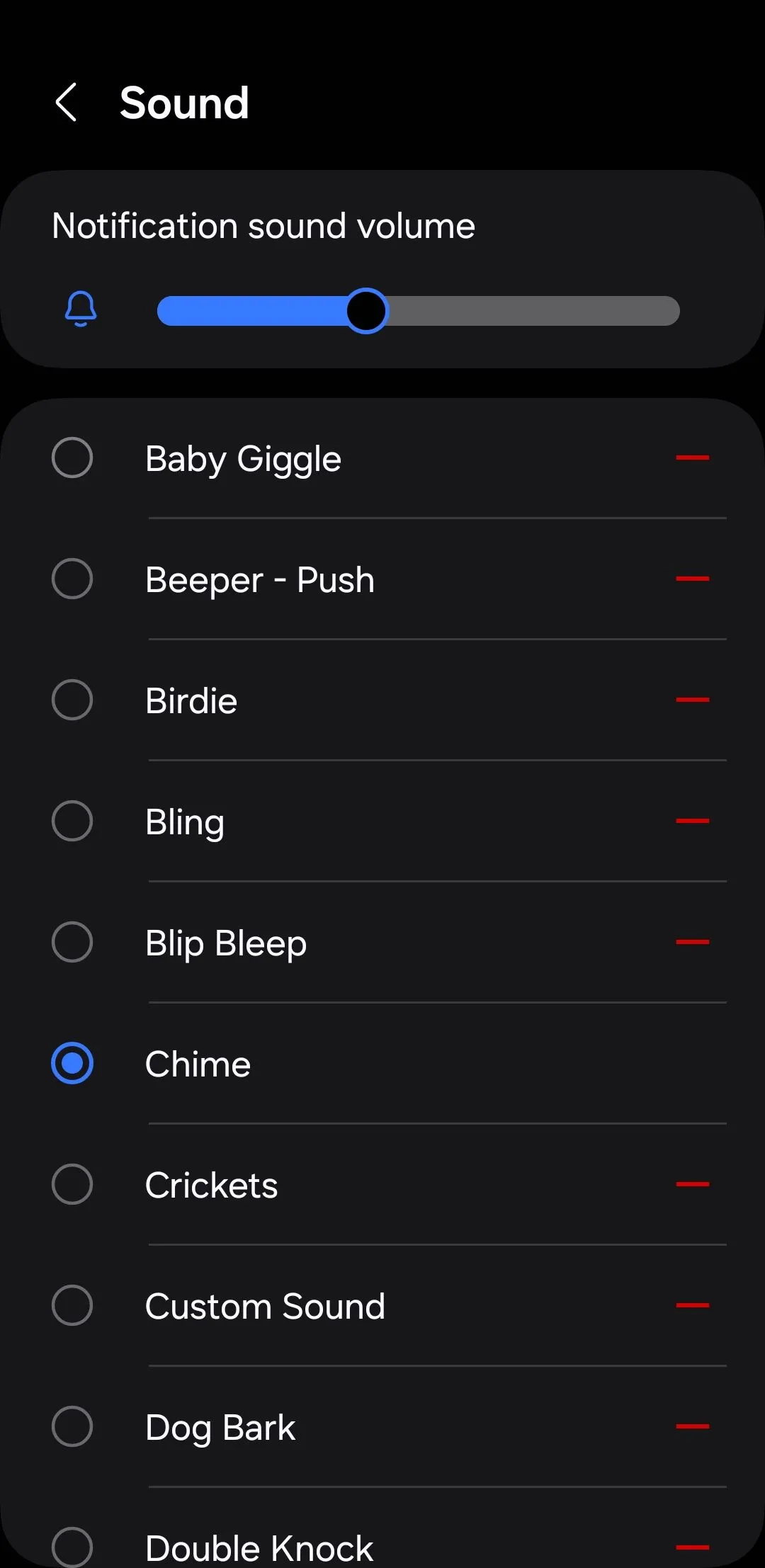 Menu cài đặt âm thanh thông báo trên Android, cho phép người dùng tùy chỉnh âm báo cho các ứng dụng