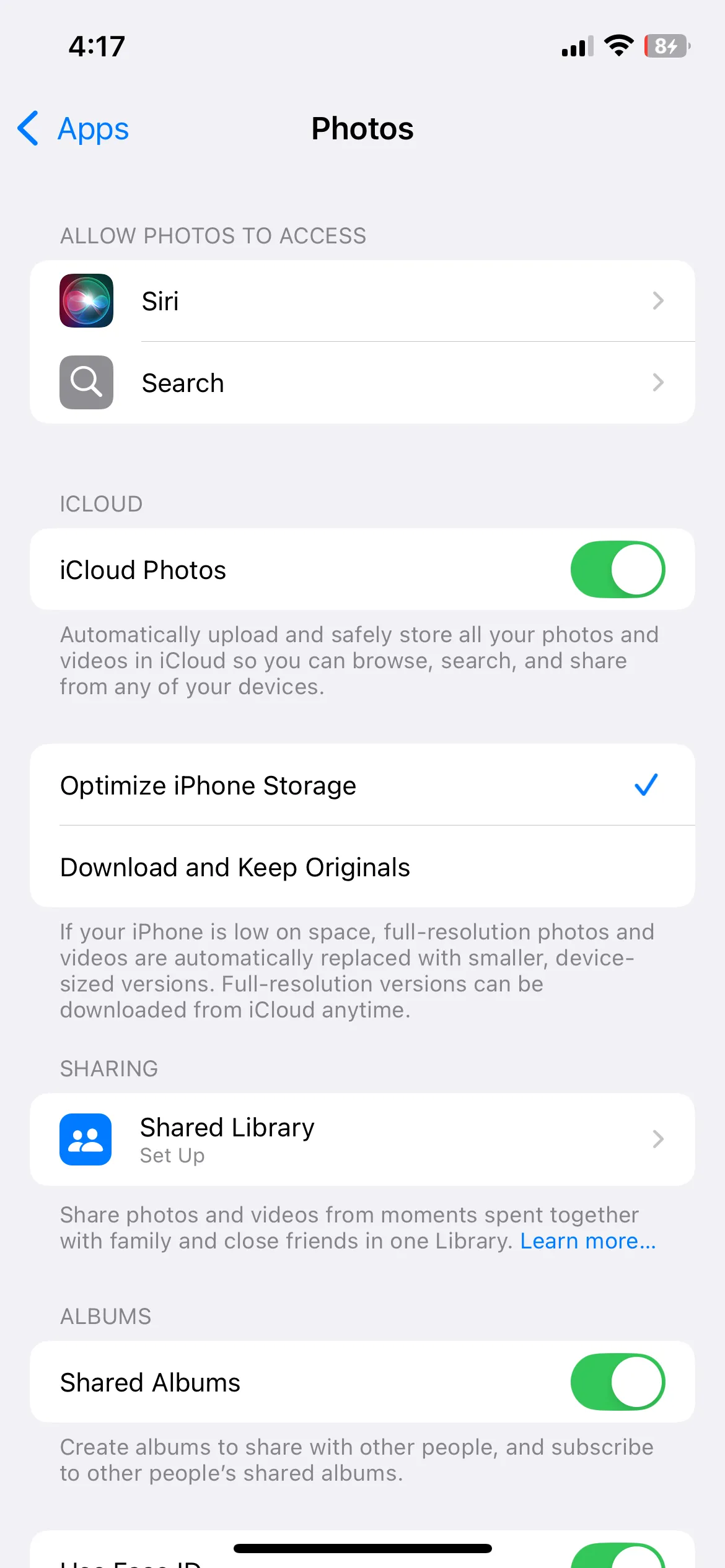 Menu cài đặt Ảnh trên iPhone