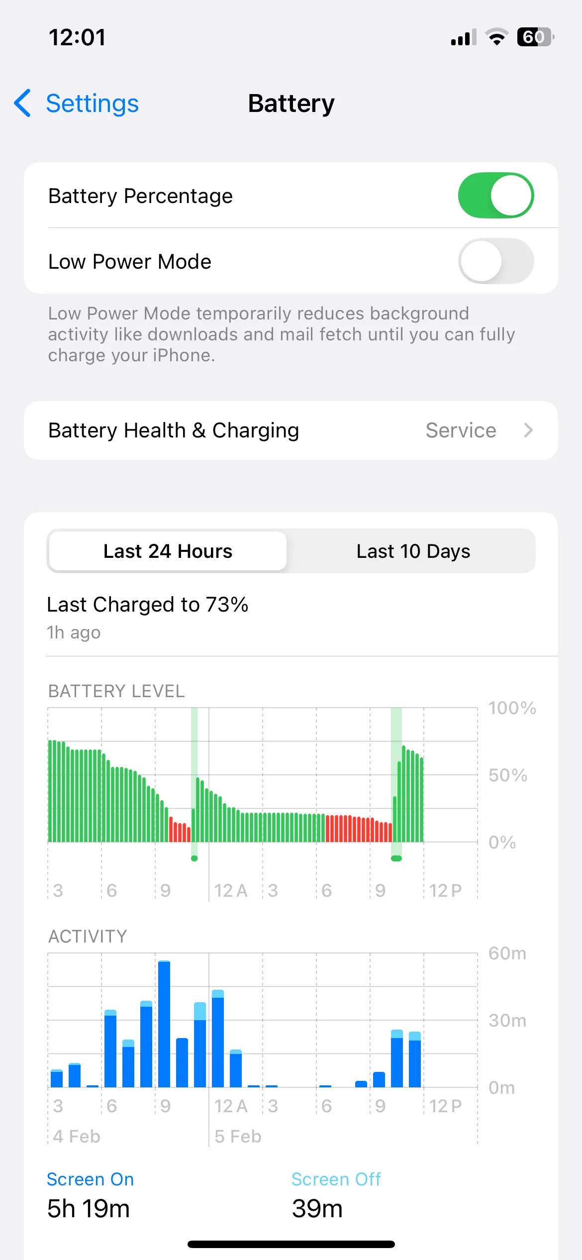 Menu cài đặt Pin trên iPhone với tùy chọn Chế độ Nguồn điện thấp