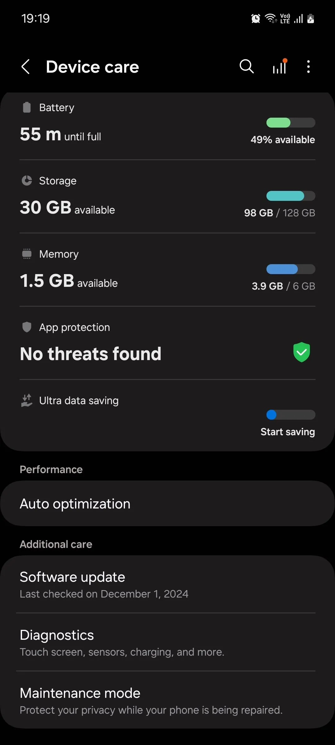 Menu Chăm sóc thiết bị trong Samsung One UI, giúp tối ưu hiệu suất điện thoại Android