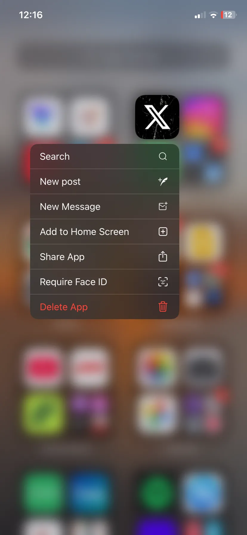 Menu hành động nhanh của ứng dụng X (Twitter) trên iOS