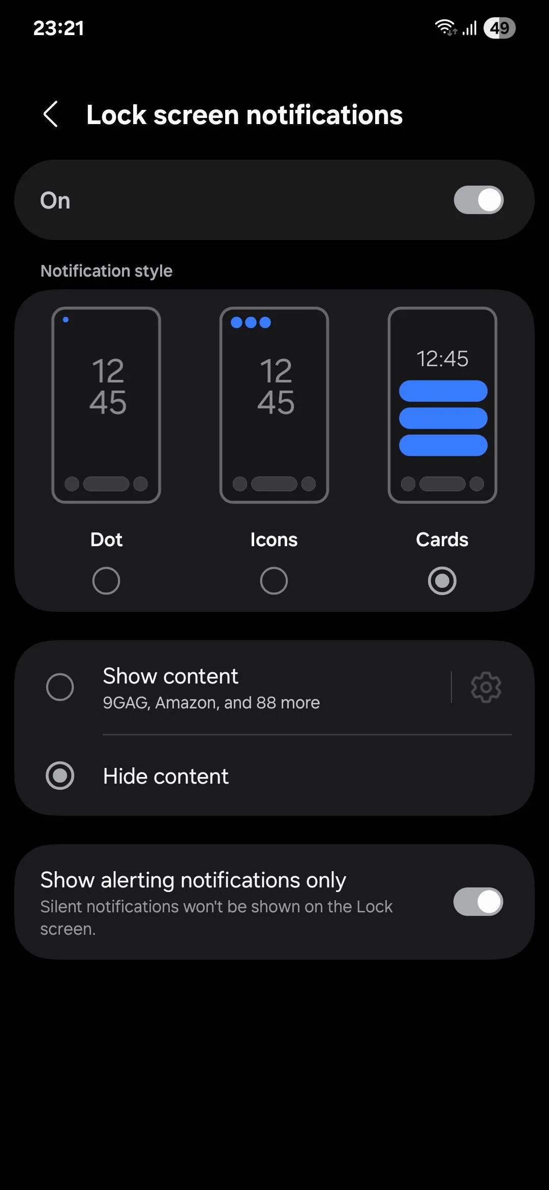 Menu thông báo màn hình khóa của Samsung