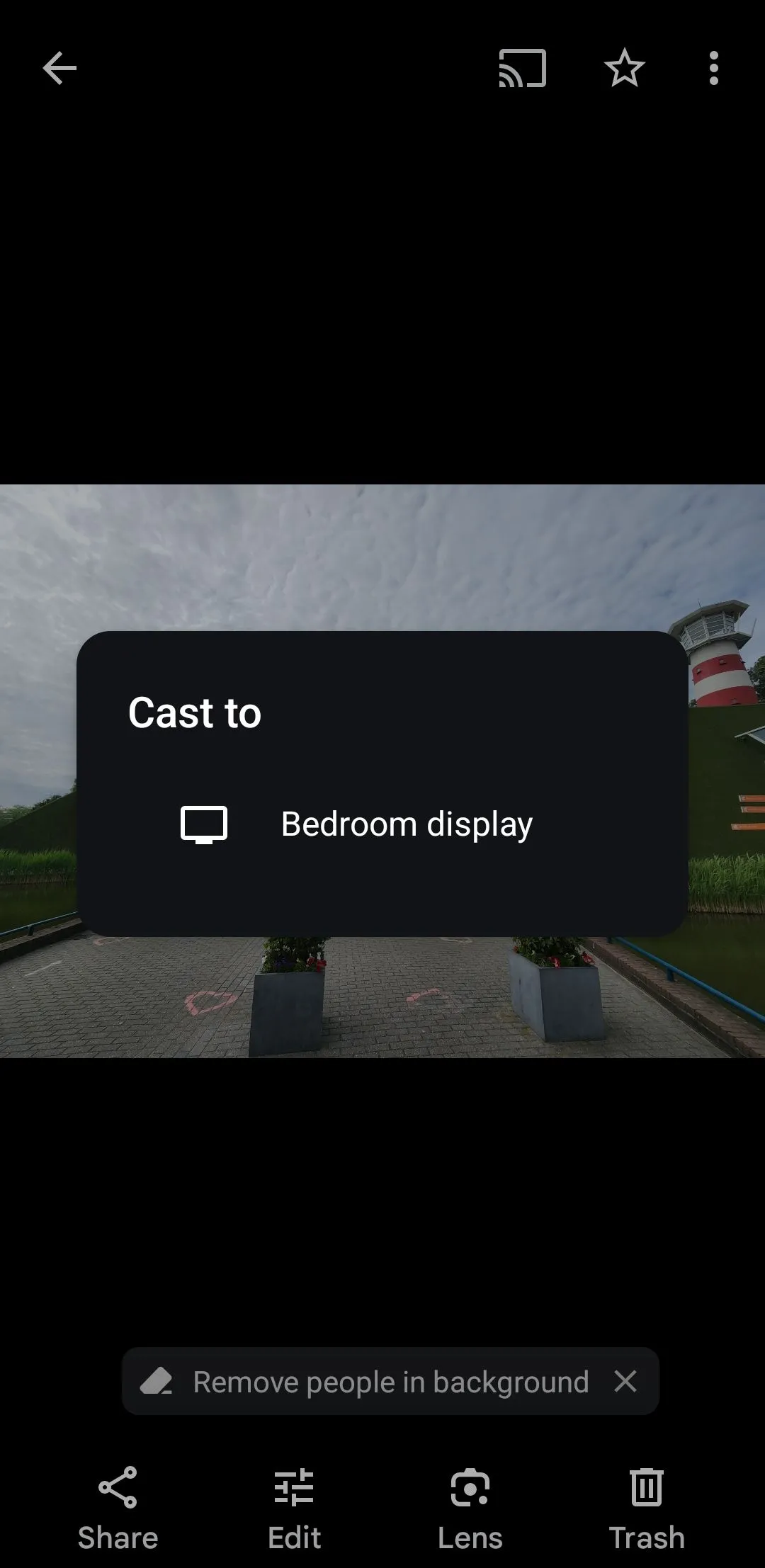 Menu truyền tải (Cast) trong ứng dụng Google Photos