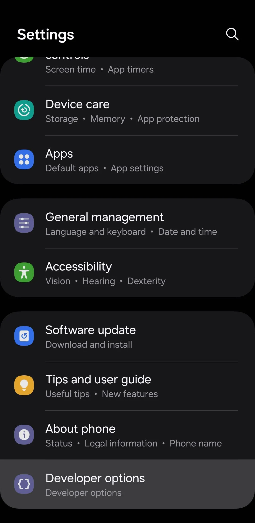 Menu Tùy chọn nhà phát triển trên Android
