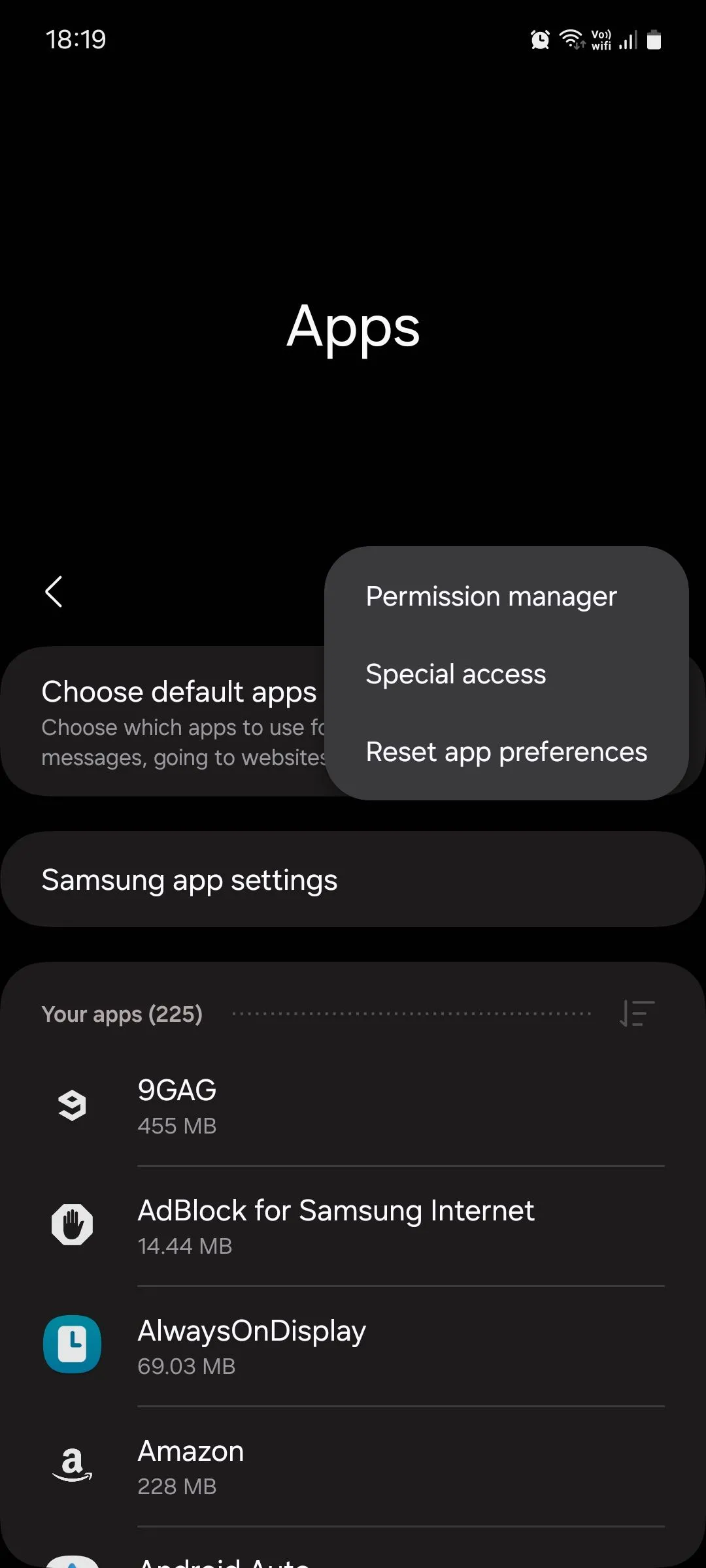Menu 'Ứng dụng' trong cài đặt Samsung Galaxy One UI