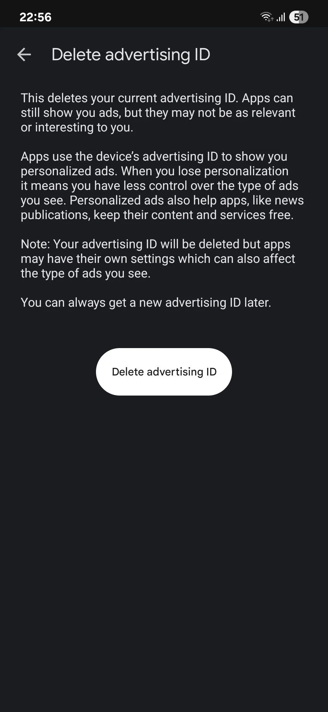 Menu xóa ID quảng cáo của Google