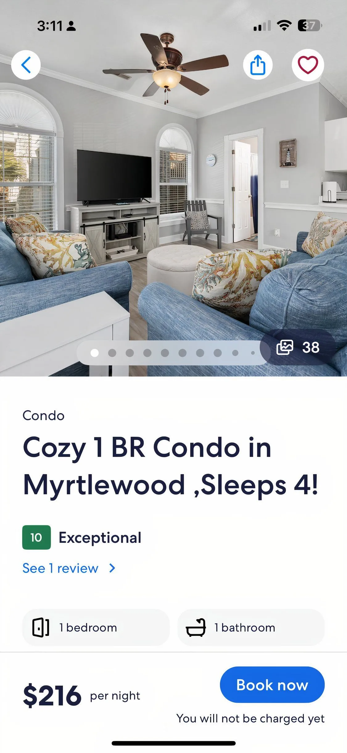 Mô tả một danh sách căn hộ cho thuê trên ứng dụng VRBO