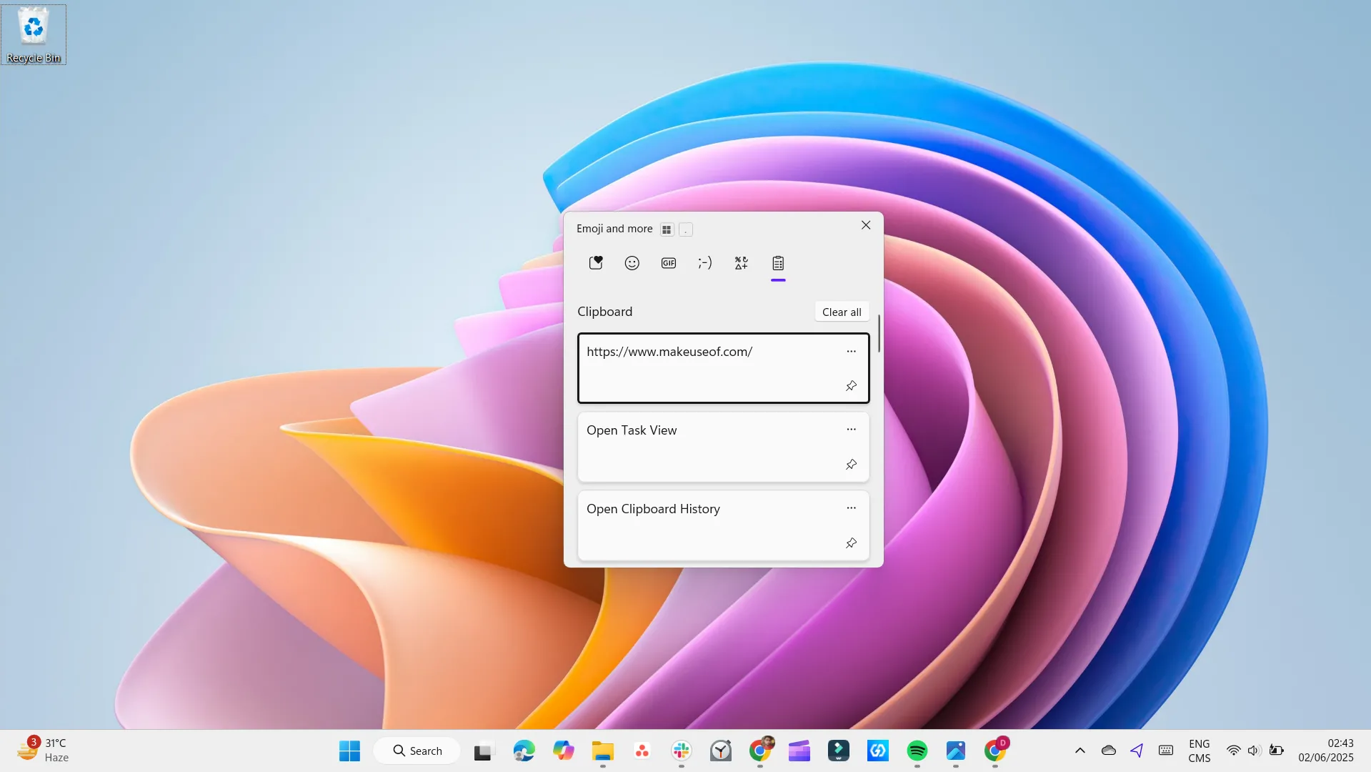 Mở và sử dụng tính năng lịch sử Clipboard (Win + V) trên máy tính Windows