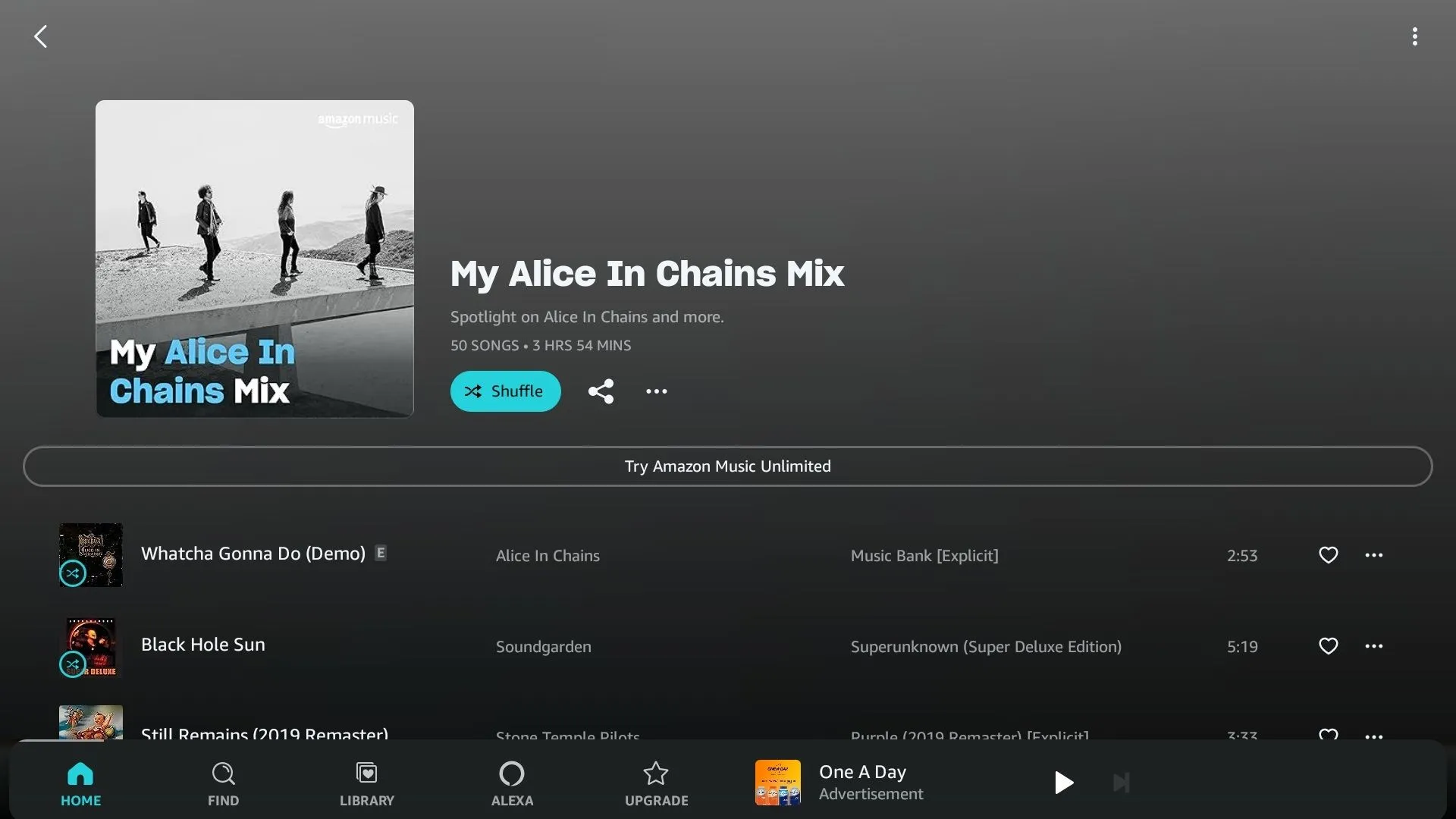Nghe playlist nhạc của Alice in Chains ở chế độ phát ngẫu nhiên trên Amazon Music Prime