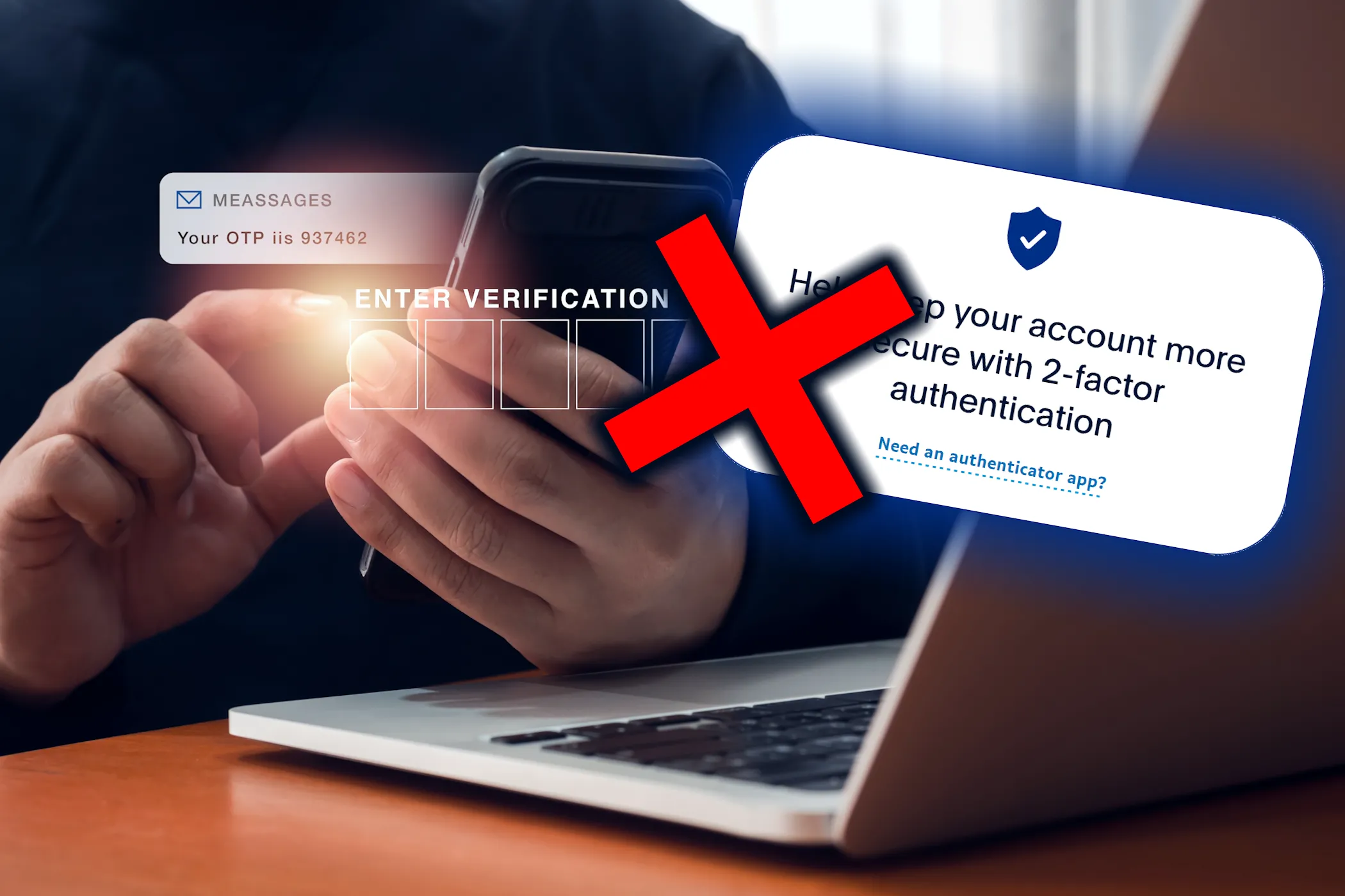 Người dùng lo lắng khi nhận mã xác thực 2FA qua SMS không chính xác, minh họa rủi ro của phương pháp này.