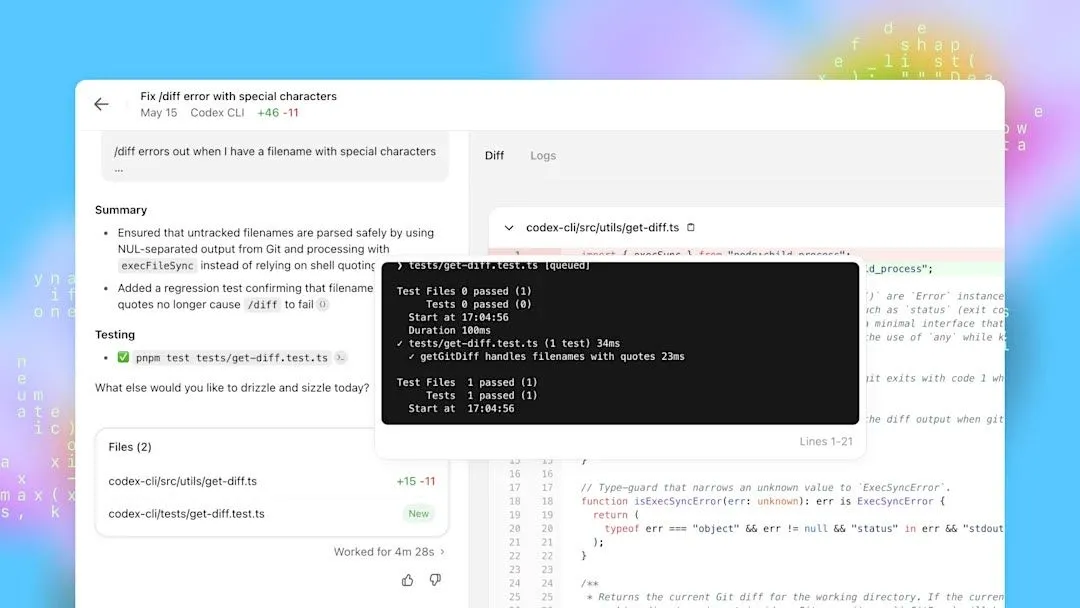OpenAI Codex của ChatGPT đang chạy các thử nghiệm trên mã nguồn