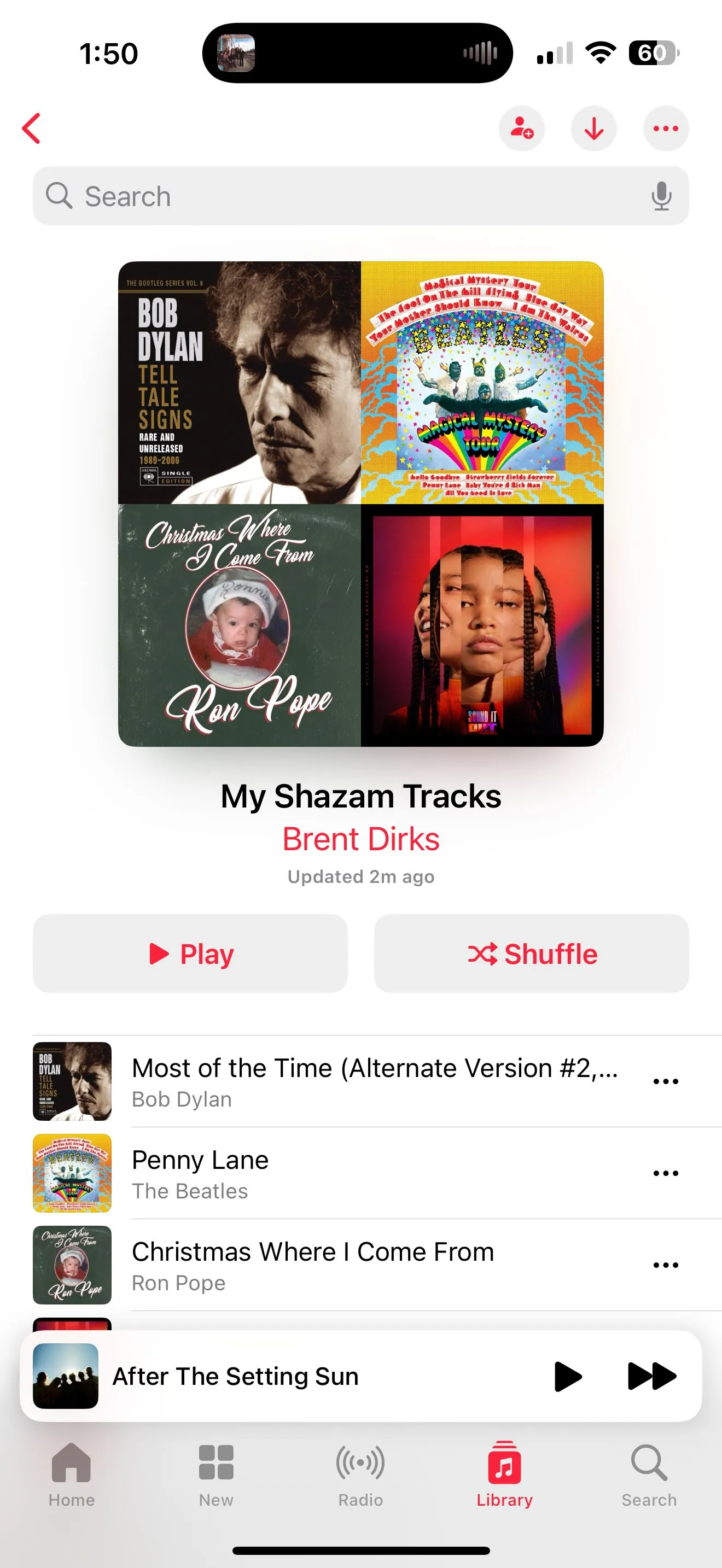 Playlist My Shazam Tracks trên Apple Music sau khi đồng bộ