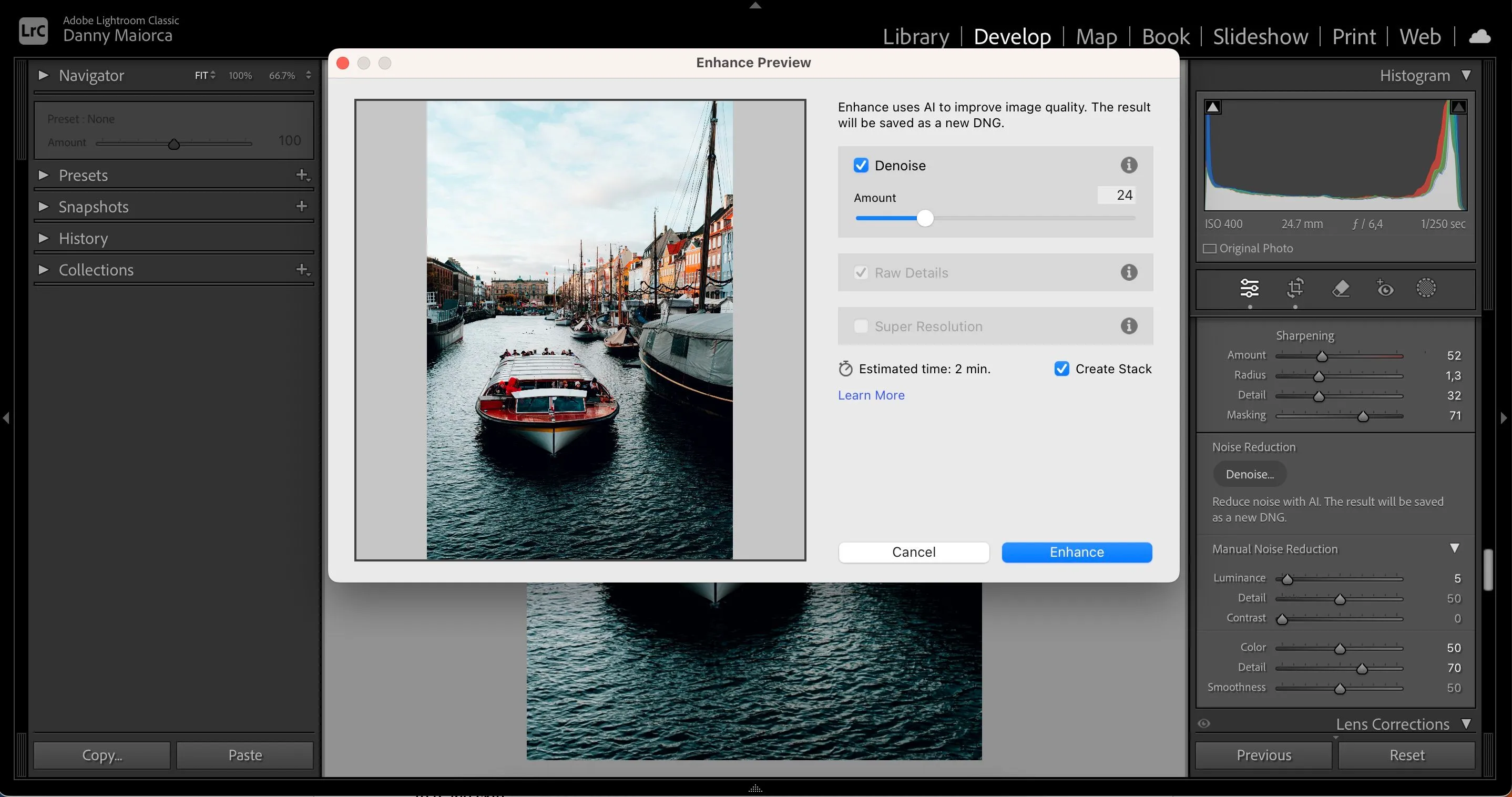Sử dụng công cụ khử nhiễu Denoise của Lightroom AI