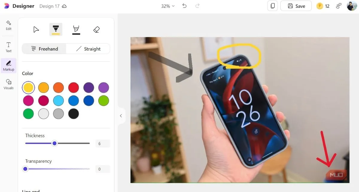 Sử dụng công cụ Markup để chú thích ảnh trong Microsoft Designer