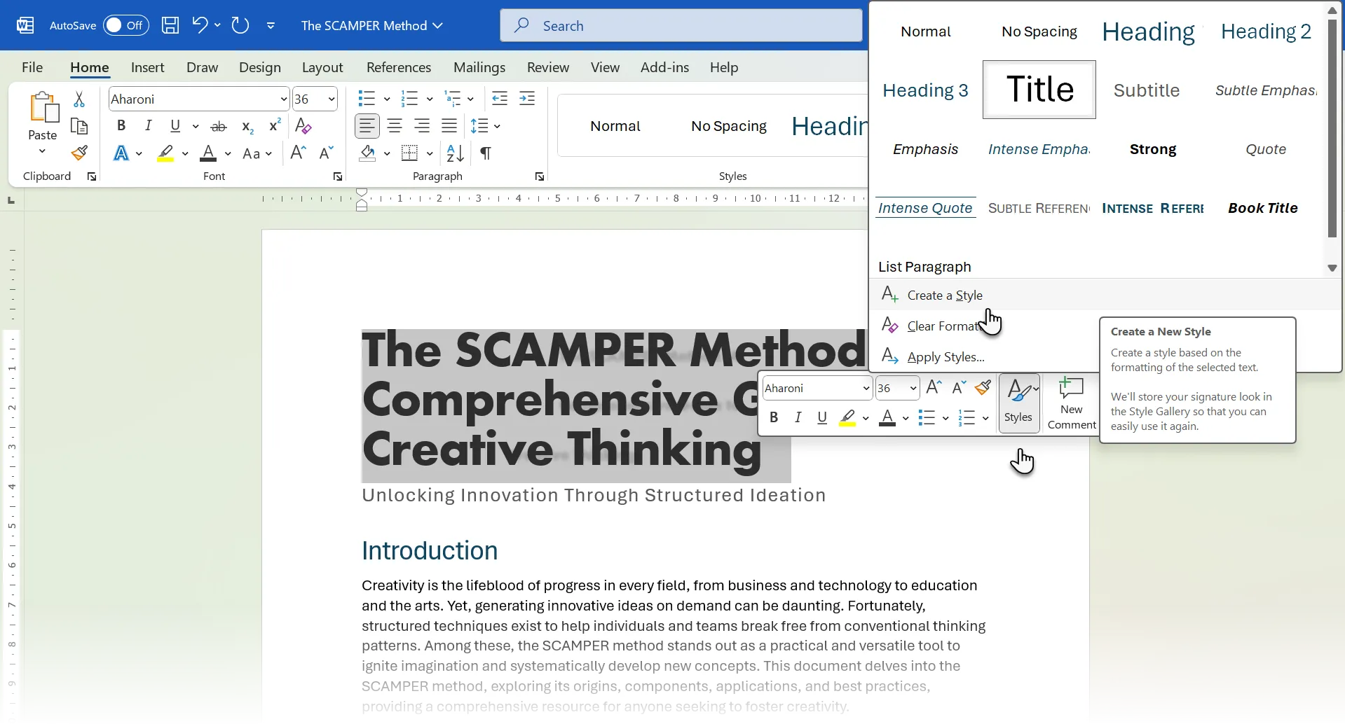 Tạo một kiểu định dạng mới (Style) từ văn bản có sẵn trong Microsoft Word thông qua hộp thoại Create New Style from Formatting.