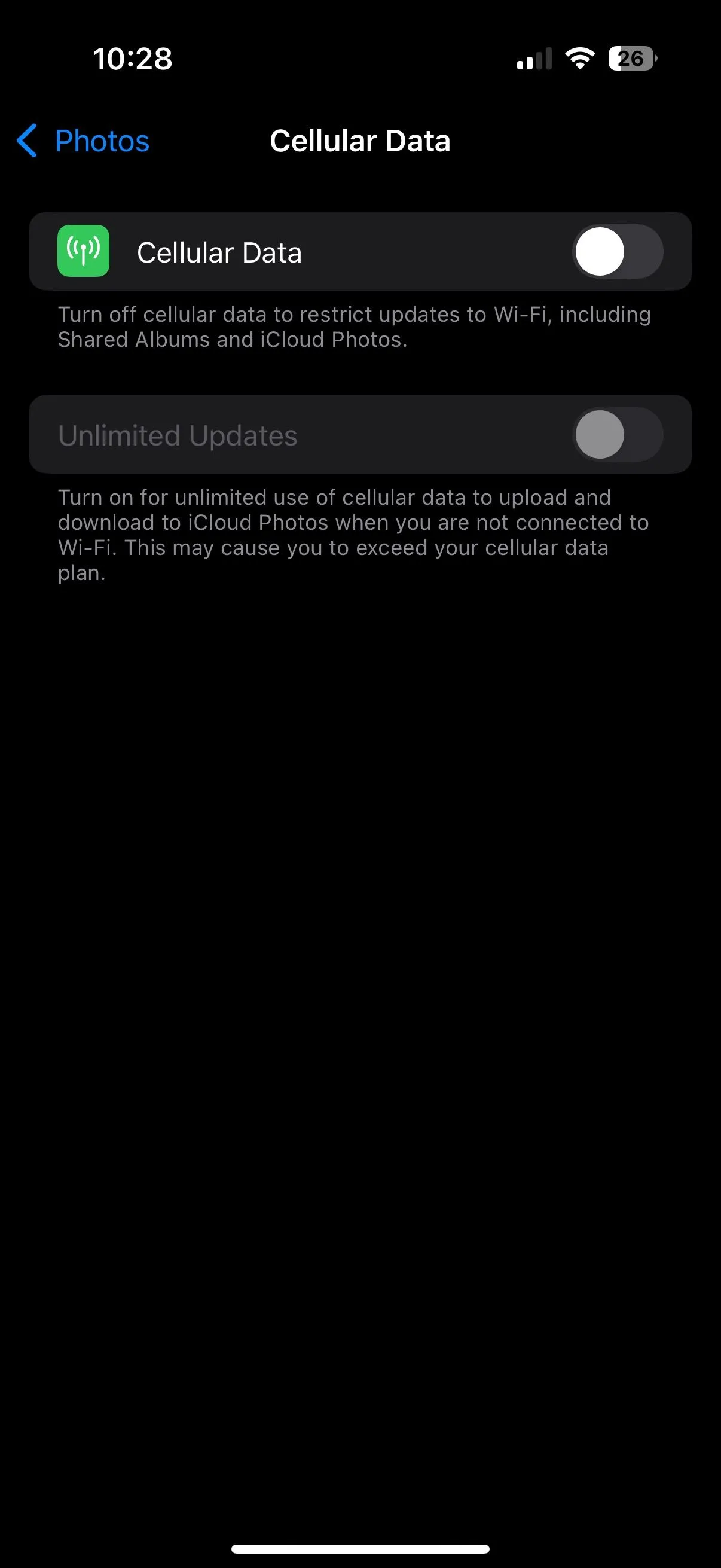 Tắt sử dụng dữ liệu di động cho đồng bộ ảnh iCloud trên iPhone