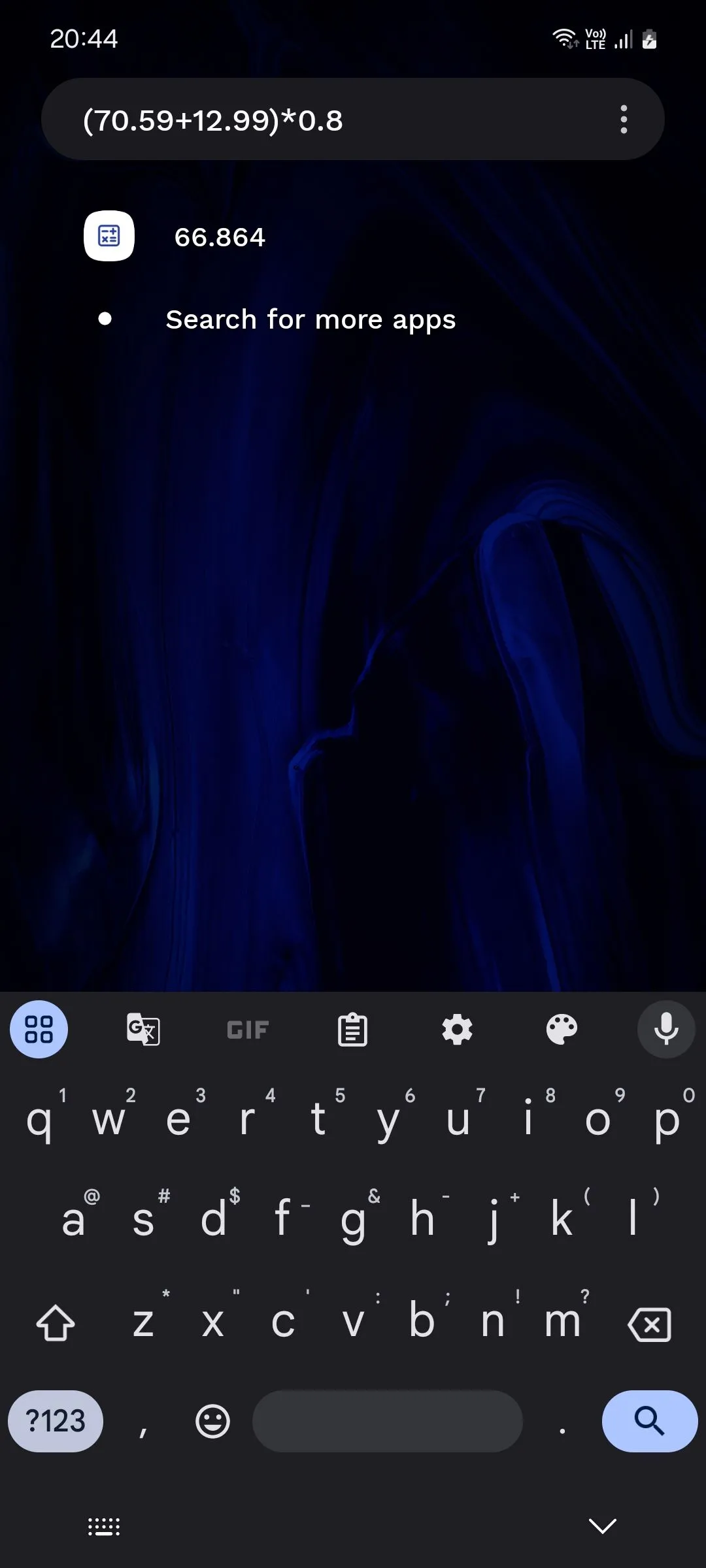 Thanh tìm kiếm của Niagara Launcher tích hợp máy tính mini để thực hiện phép tính nhanh