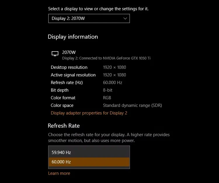Thay đổi tần số quét màn hình trên hệ điều hành Windows 10