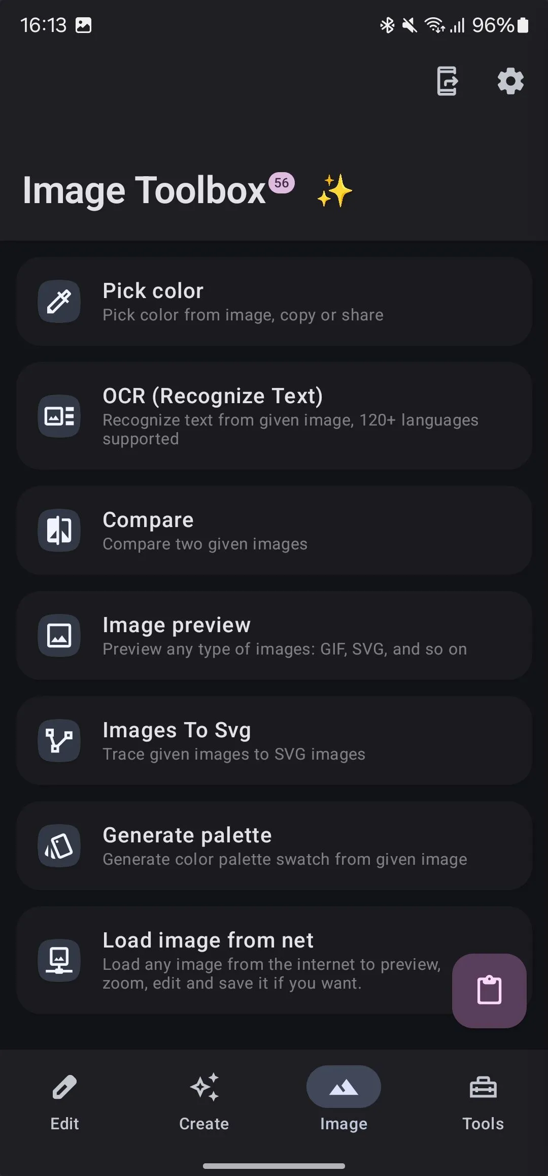 Thẻ &quot;Hình ảnh&quot; trong ứng dụng Image Toolbox, hiển thị các thao tác xử lý ảnh đa dạng.