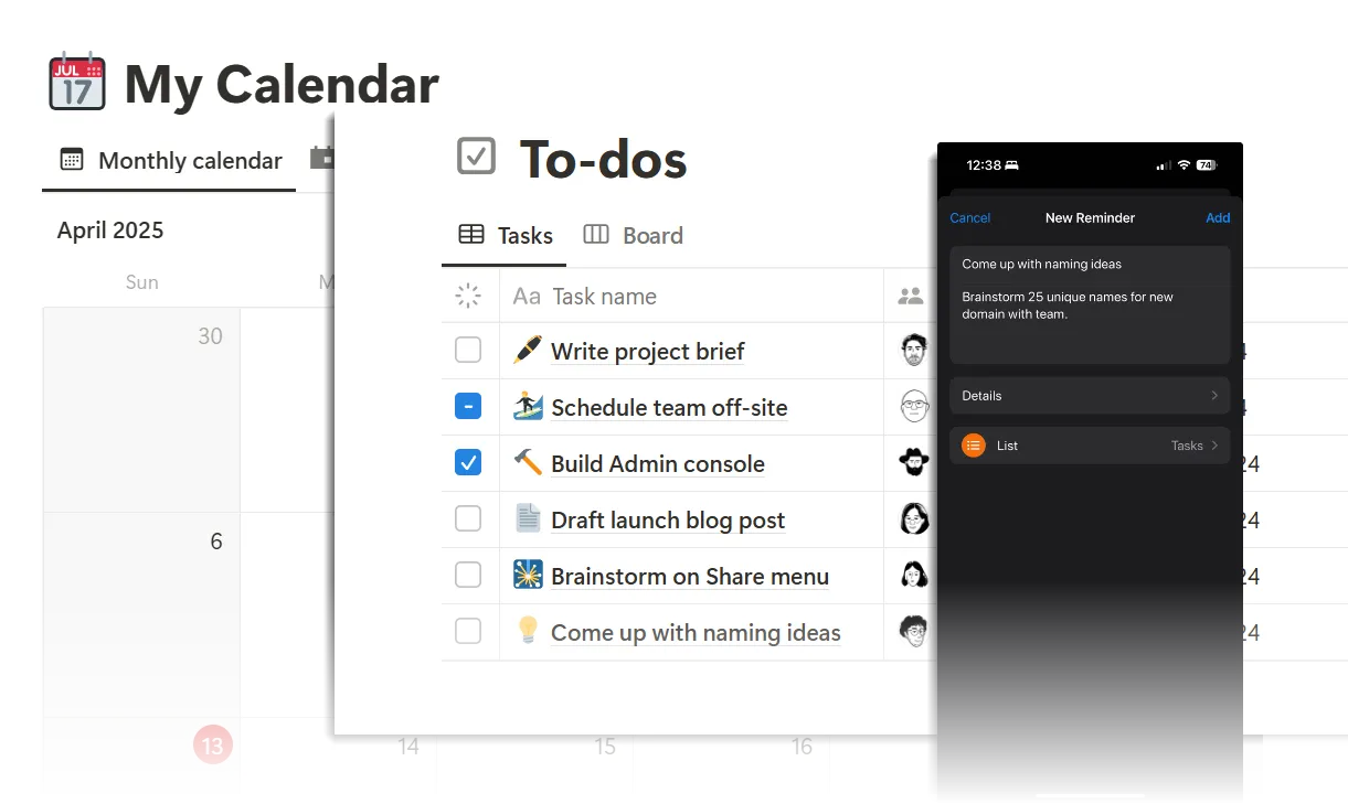 Thiết lập đơn nhiệm với Google Calendar, Notion và Apple Reminders