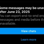 Thông báo pop-up trên Instagram về tin nhắn có thể bị xóa sau ngày 23 tháng 6 năm 2025