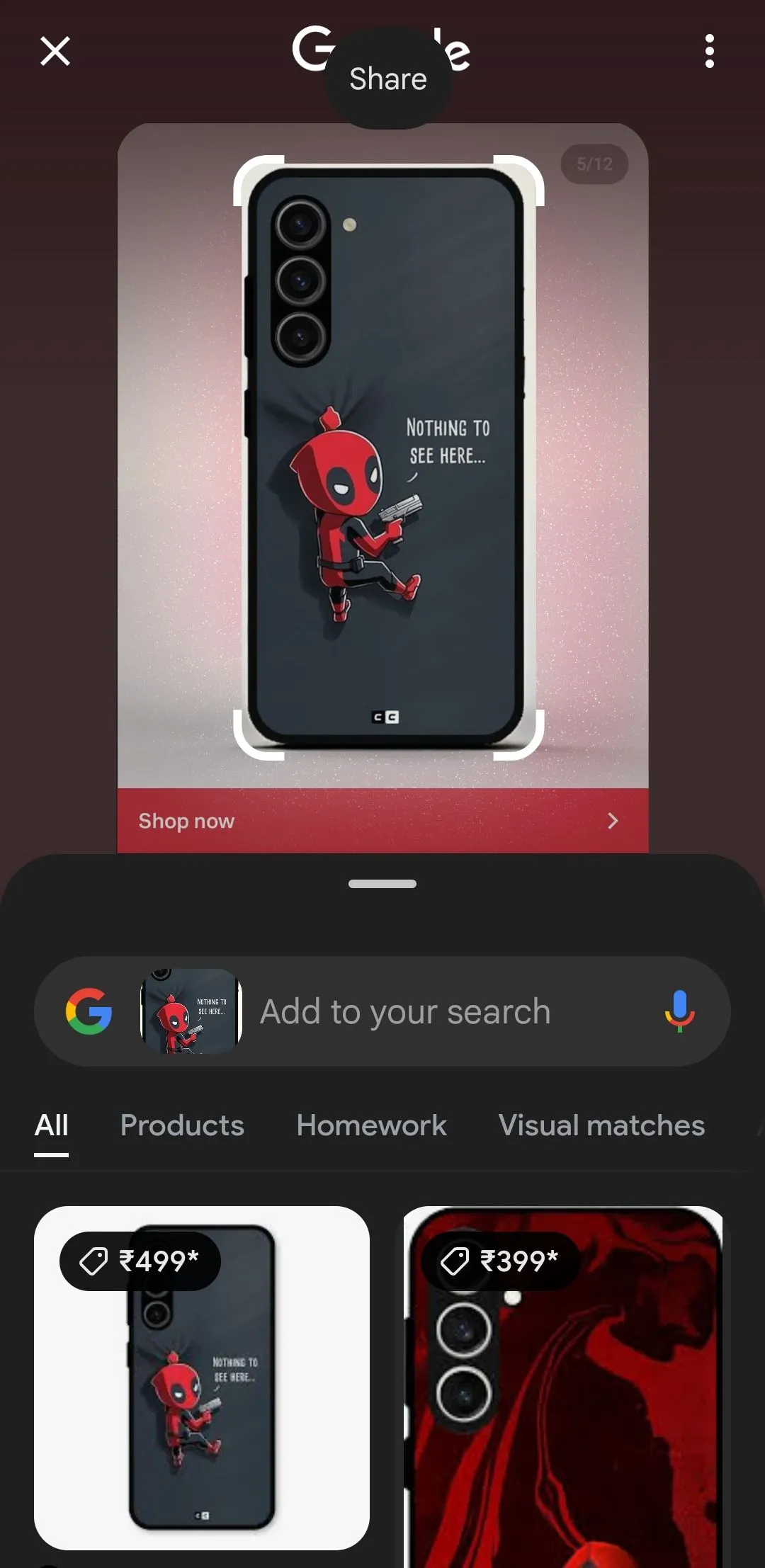 Tìm kiếm hình ảnh Google hiển thị kết quả về ốp điện thoại bằng Circle to Search