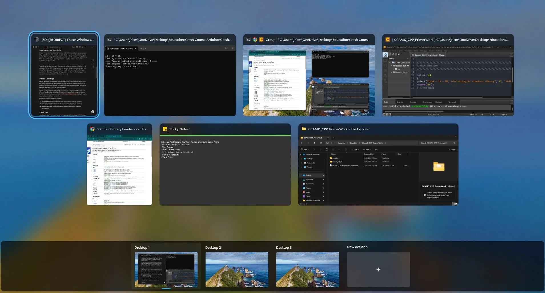 Tổng quan các cửa sổ ứng dụng đang mở trong Task View của Windows