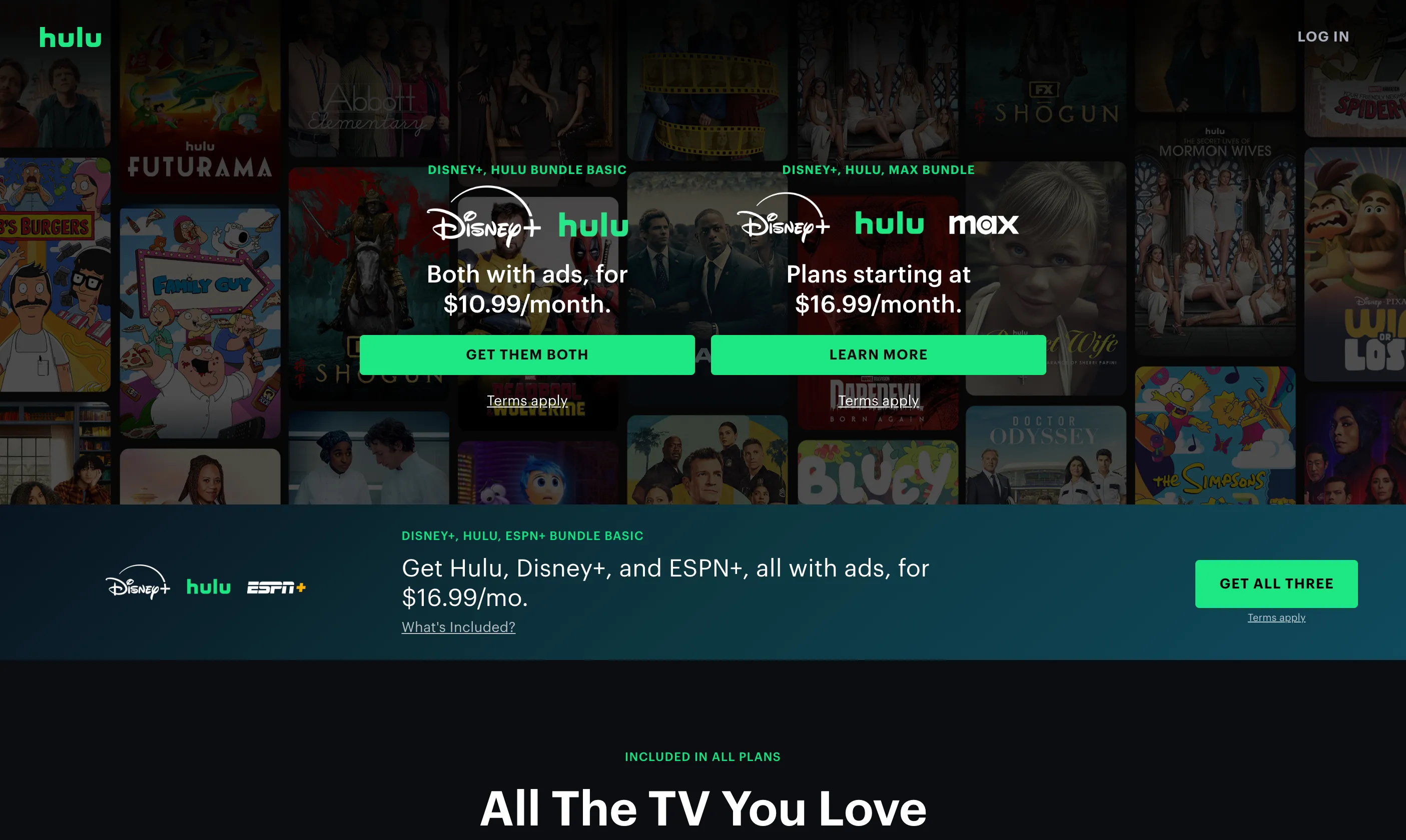 Trang chào mừng của dịch vụ streaming Hulu với các chương trình TV và phim mới nhất