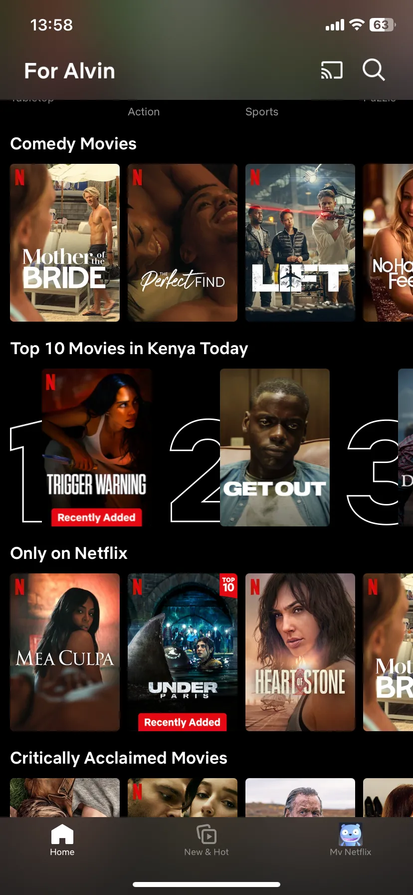 Trang chủ Netflix trên iOS