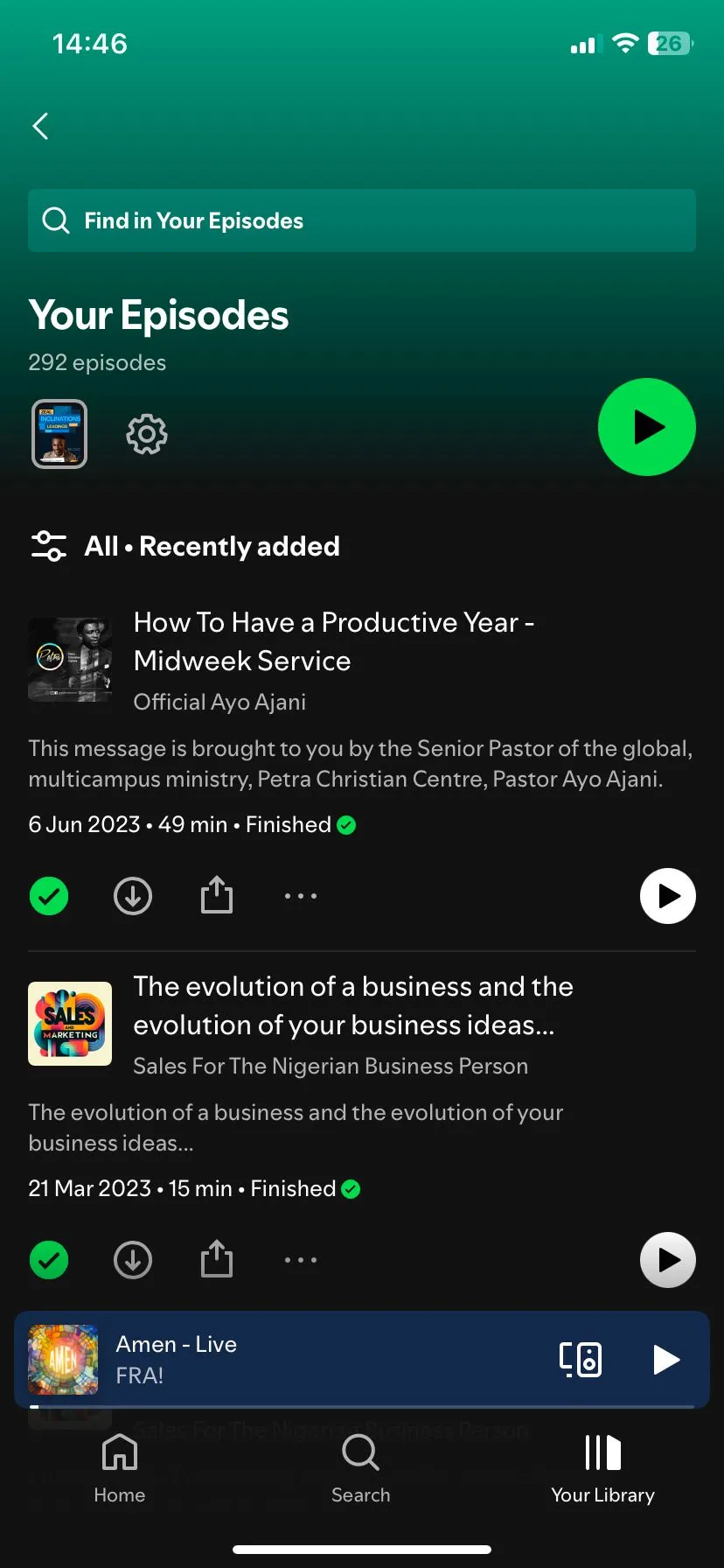 Trang Your Episodes trên Spotify iOS