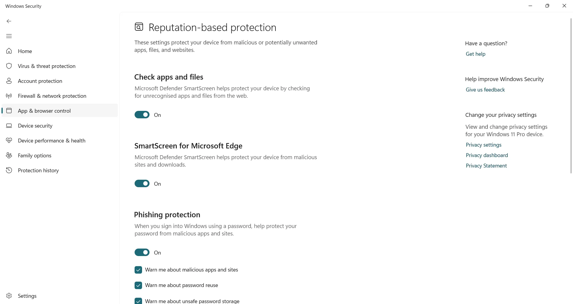 Tùy chỉnh cài đặt bảo vệ dựa trên danh tiếng trong Windows Security