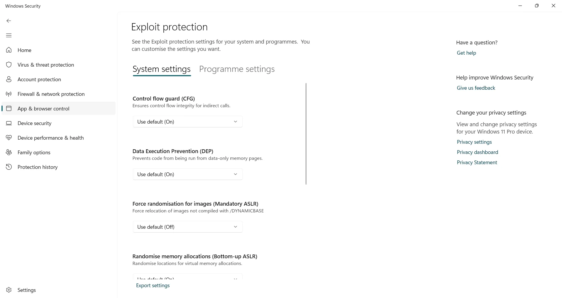 Tùy chỉnh cài đặt Exploit Protection cho chương trình cụ thể trong Windows