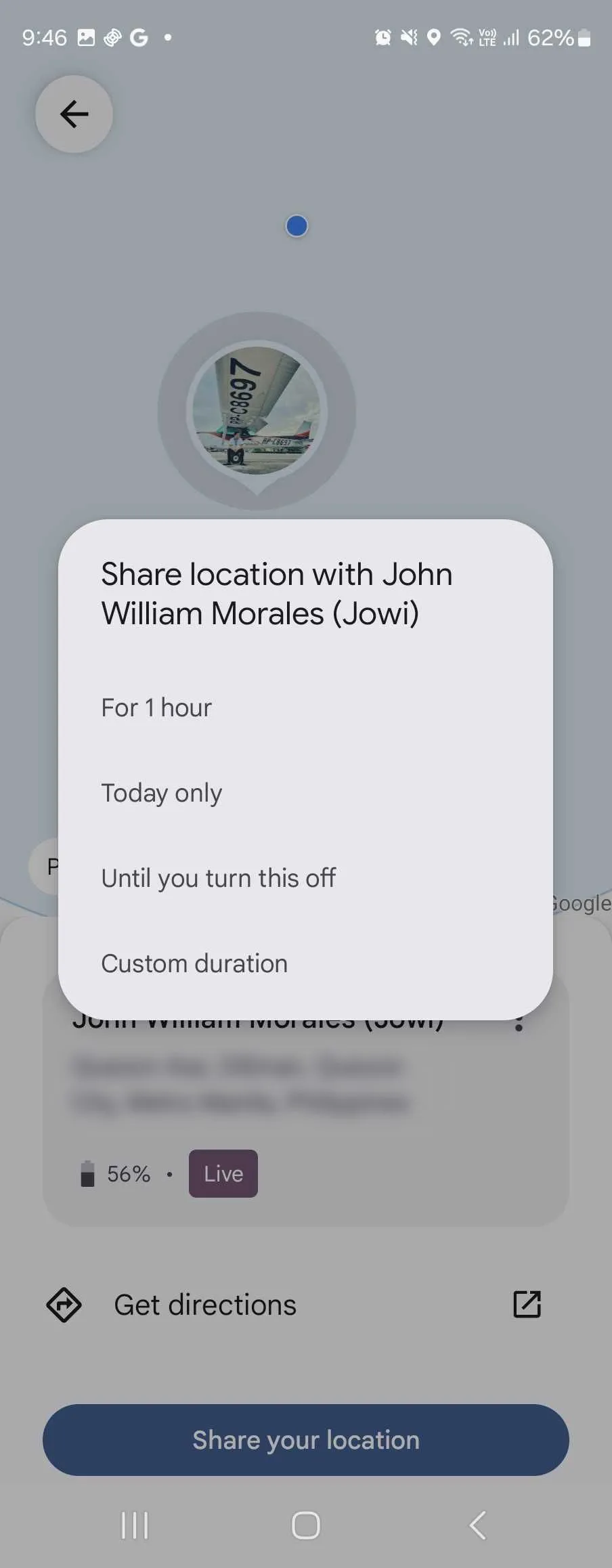 Tùy chọn chia sẻ vị trí của bạn với một người cụ thể trong ứng dụng Google Find My Device