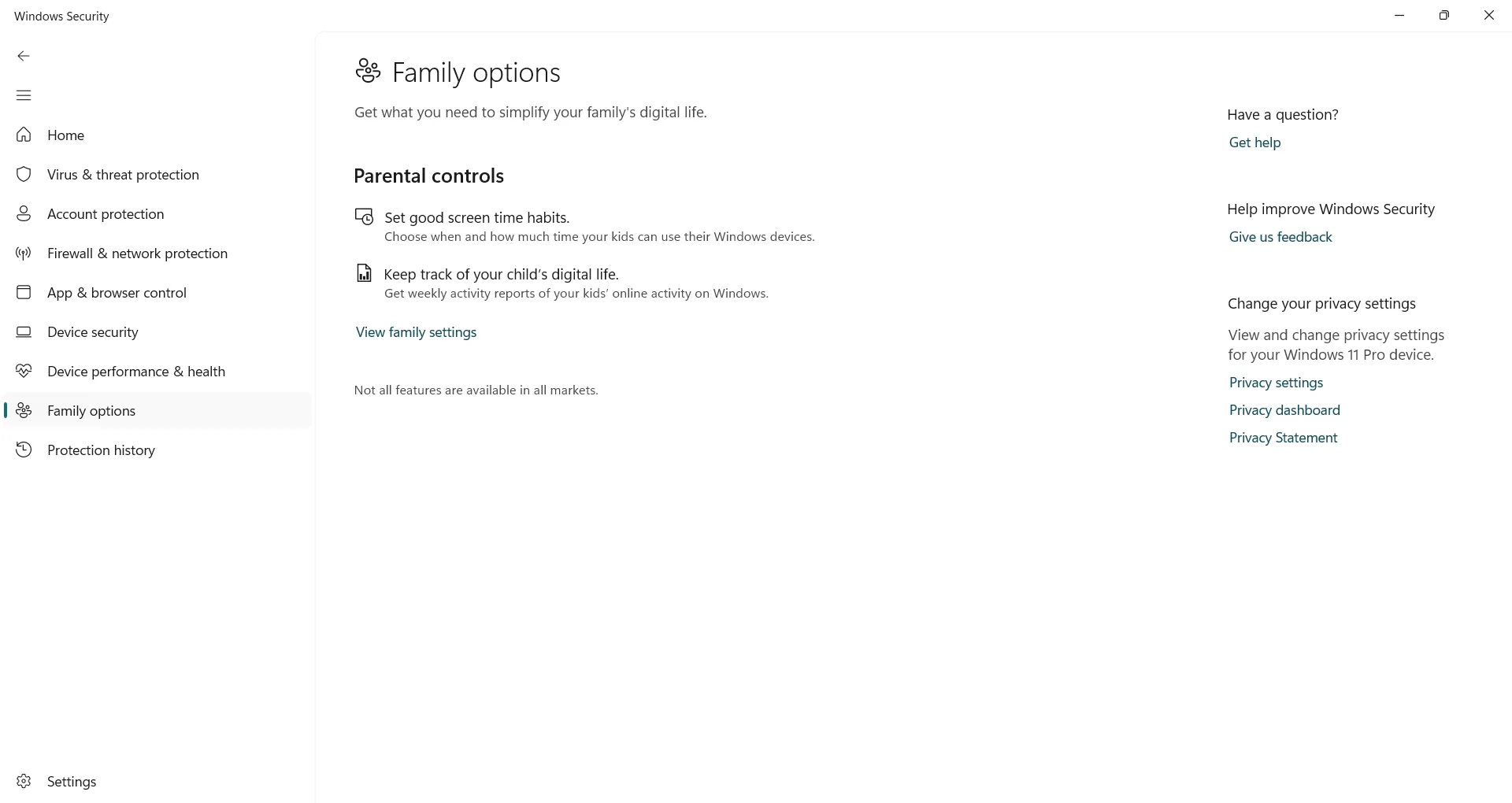 Tùy chọn gia đình (Parental Control) trong Windows Security