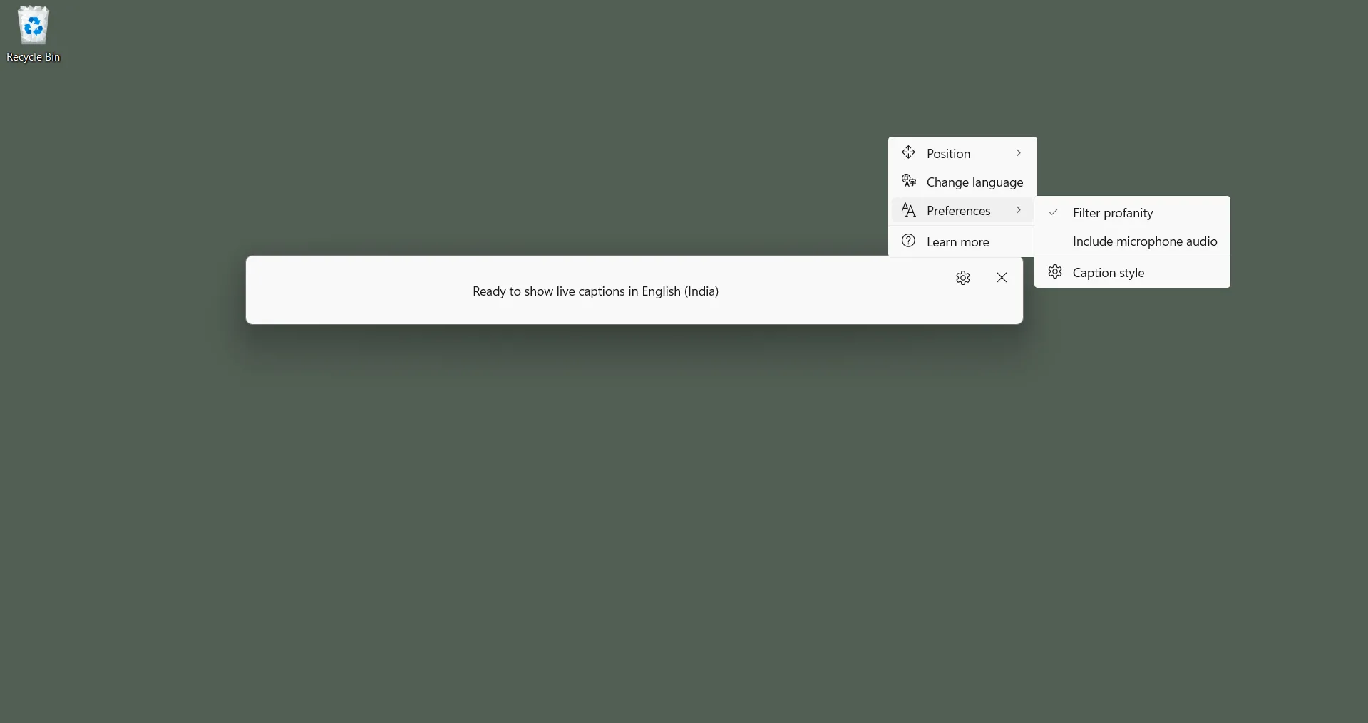Tùy chọn lọc từ ngữ nhạy cảm trong cài đặt của Live Captions trên Windows, giúp kiểm soát nội dung hiển thị.