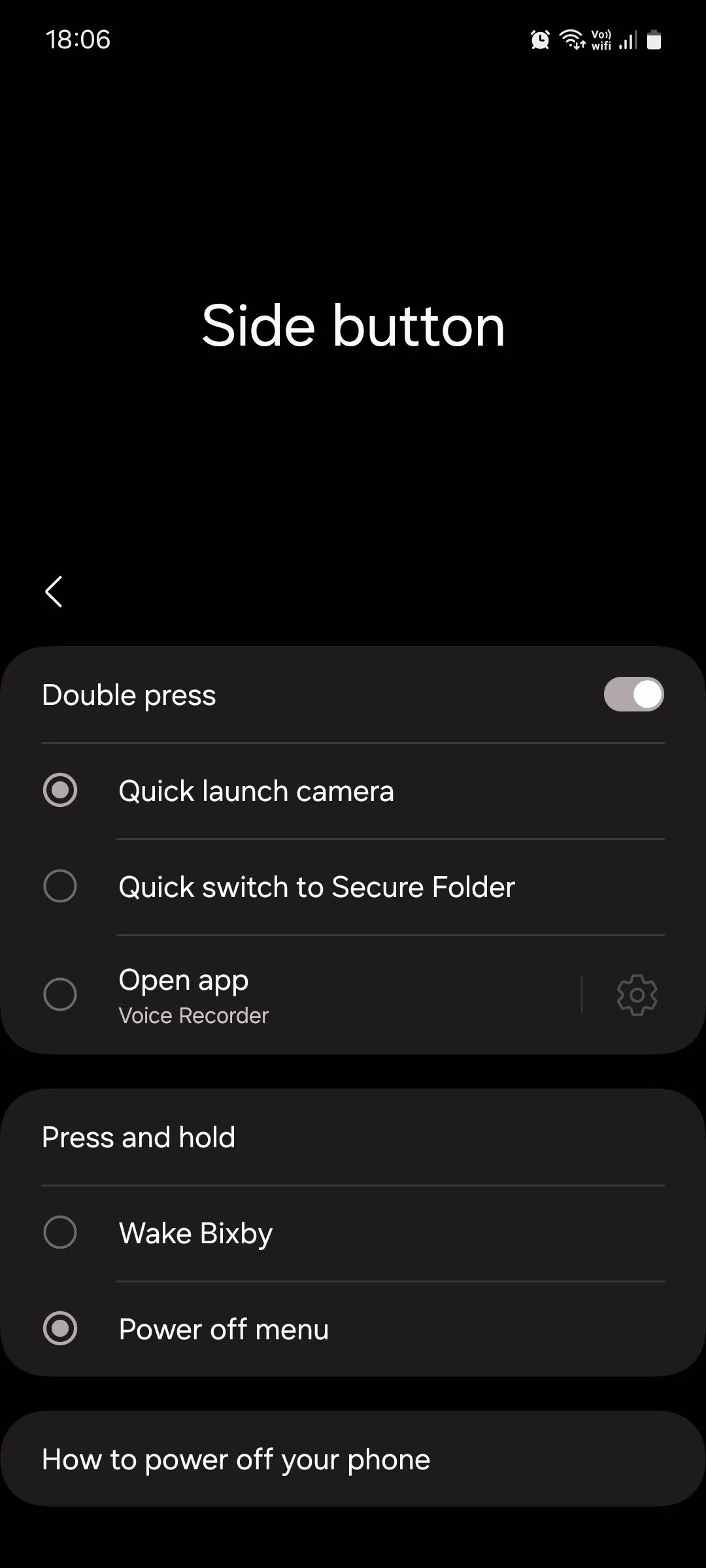 Tùy chọn 'Nút cạnh' để cấu hình hành vi của nút nguồn trên điện thoại Samsung One UI