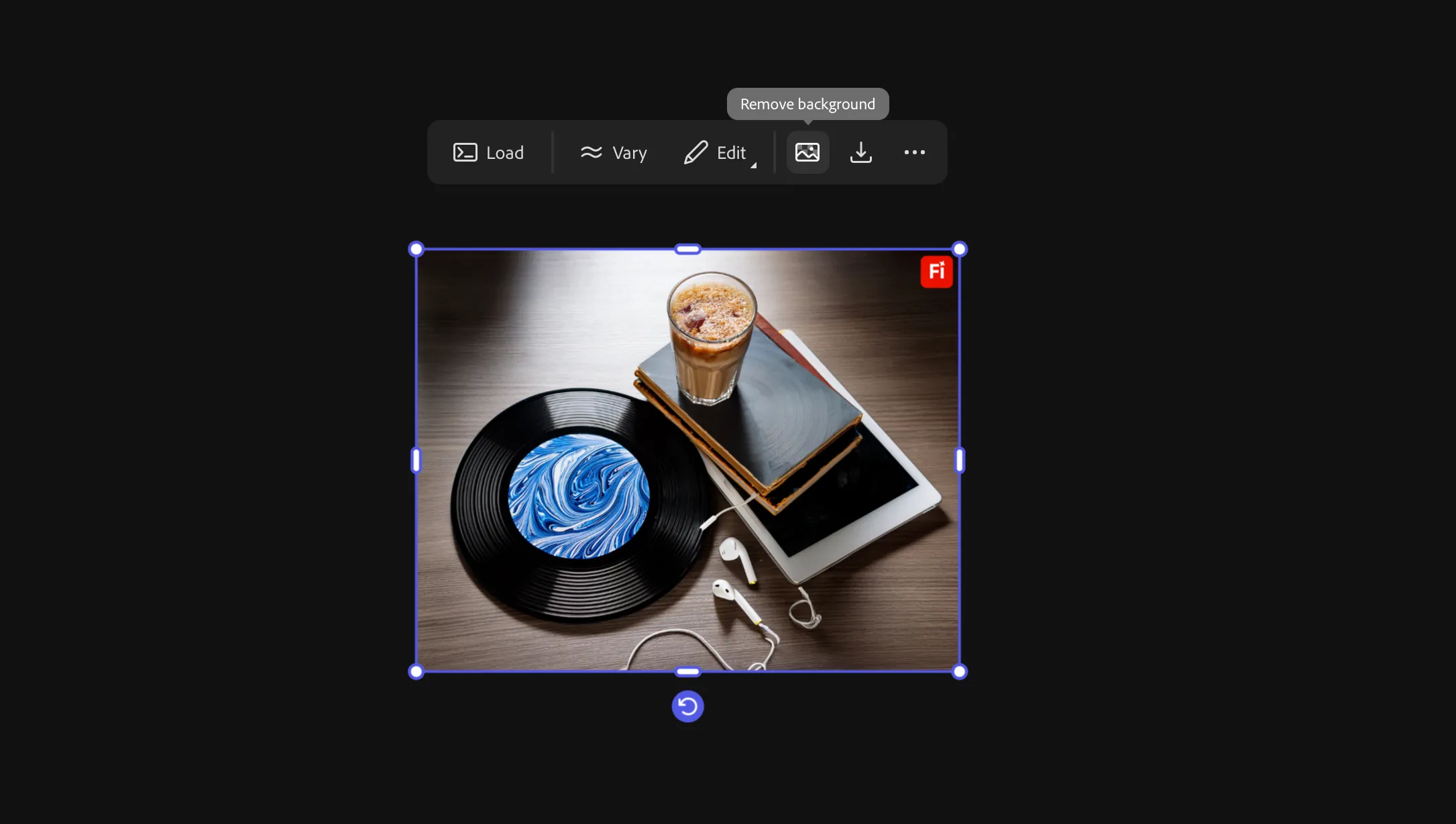 Tùy chọn Xóa nền (Remove background) trong giao diện Adobe Firefly Boards để tách vật thể khỏi hậu cảnh