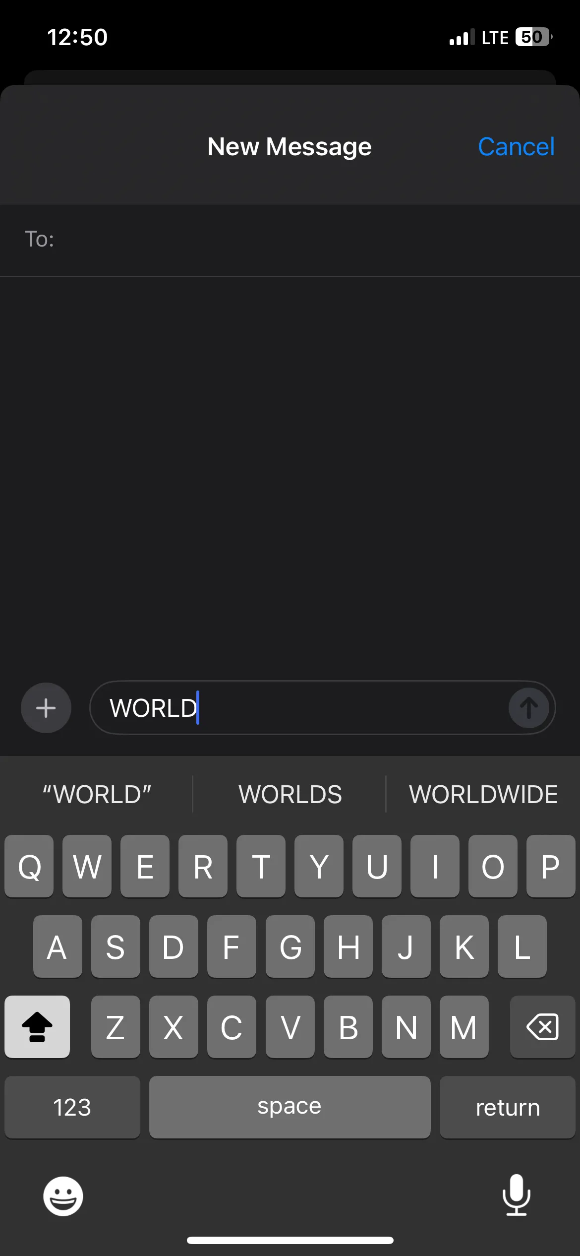 Ví dụ chữ &quot;world&quot; được viết hoa hoàn toàn trên iPhone