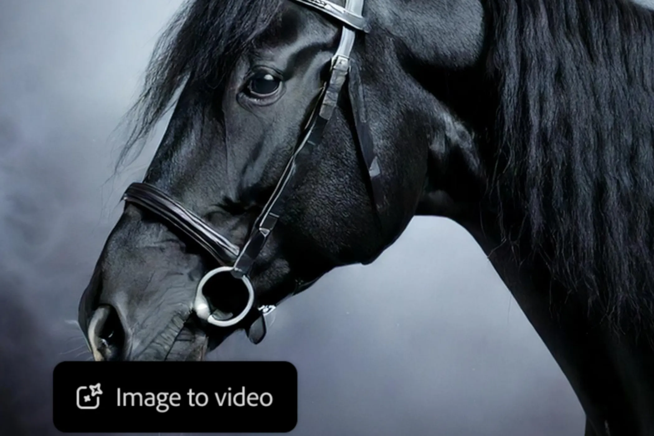 Ví dụ về tạo video từ văn bản với Adobe Firefly, hình ảnh ngựa trong sương mù.