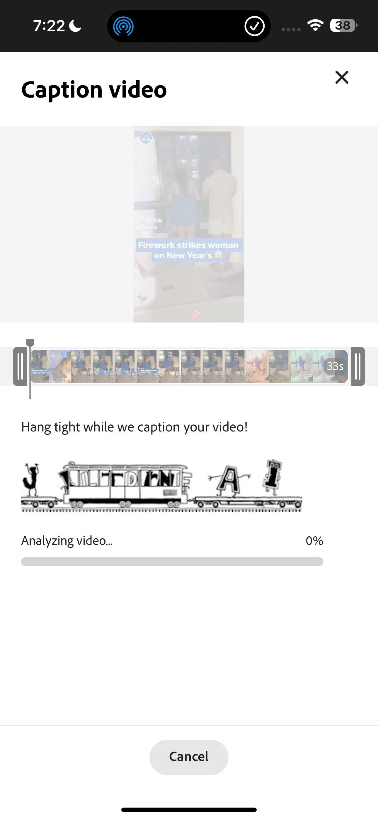 Video đang được Adobe Express xử lý để tạo phụ đề tự động