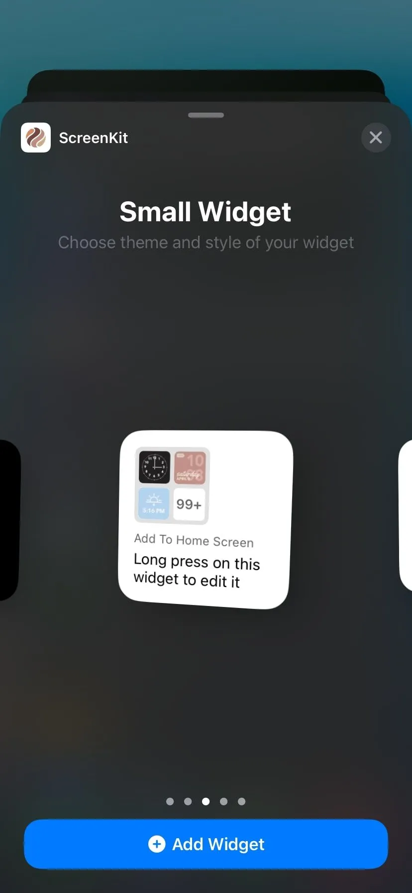 Widget ScreenKit với chủ đề màu sắc pastel hiển thị thời gian và ngày trên màn hình iPhone